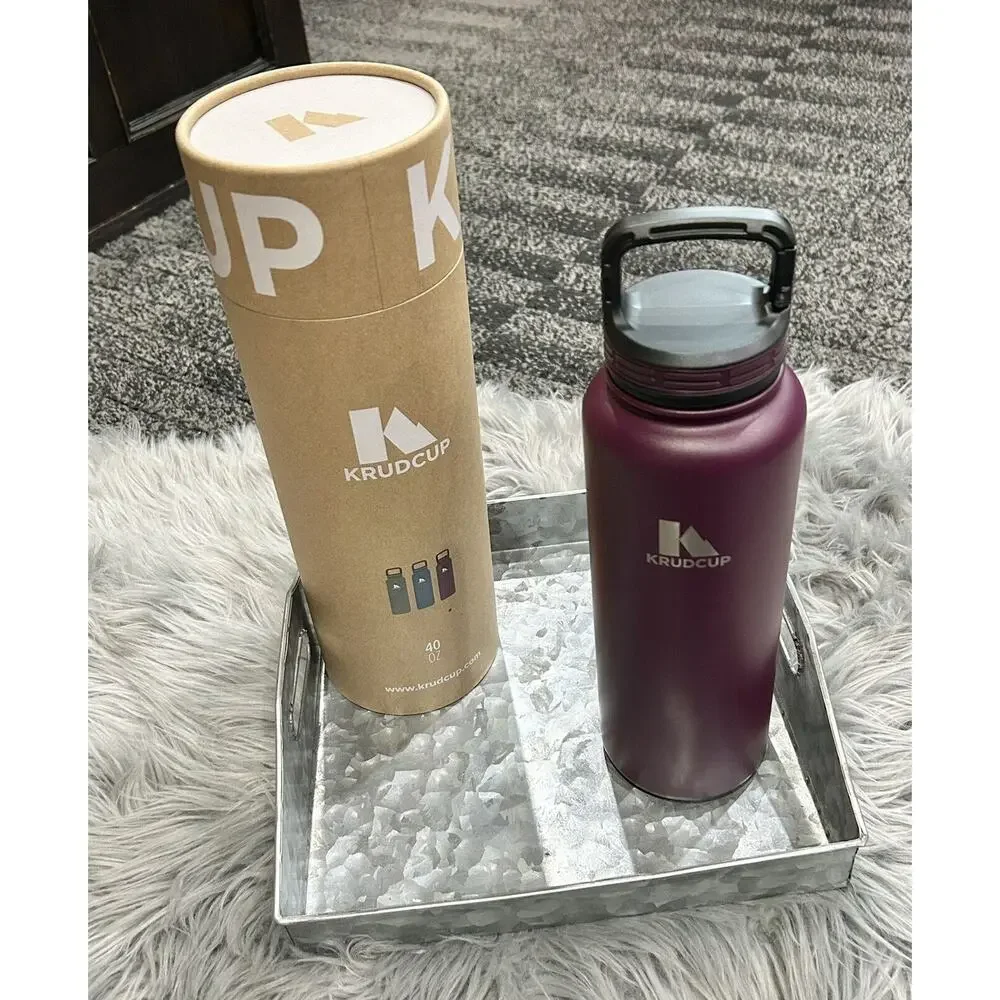 KRUDCUP 40oz Stainless Steel Dishwasher Safe Water Bottle With‎ Clip Handle PRPL